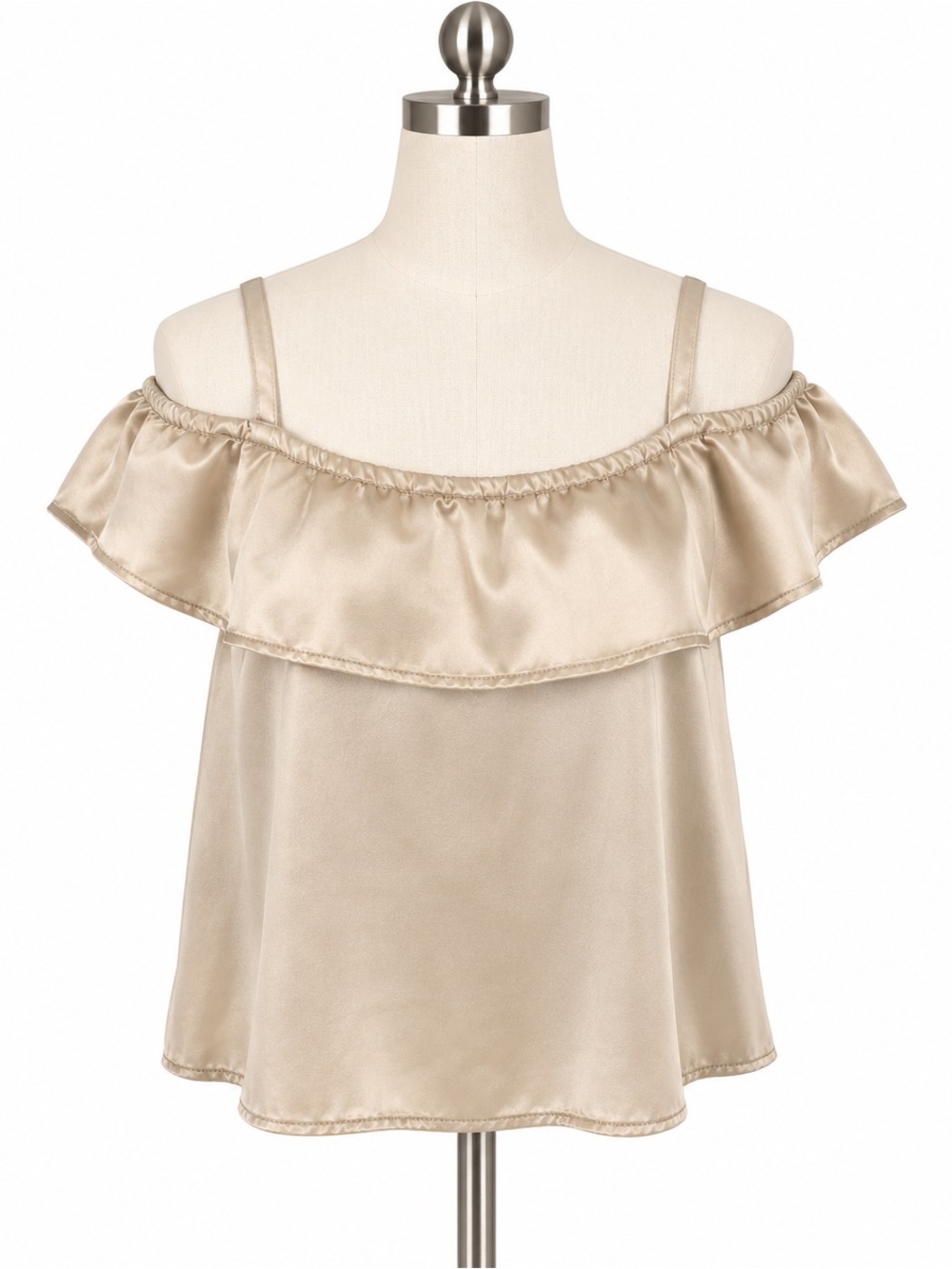 Lacausa champagne satin off shoulder crop top M